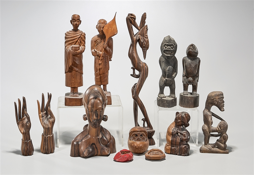 Appraisal: Group of various wood figural carvings x x tallest approx