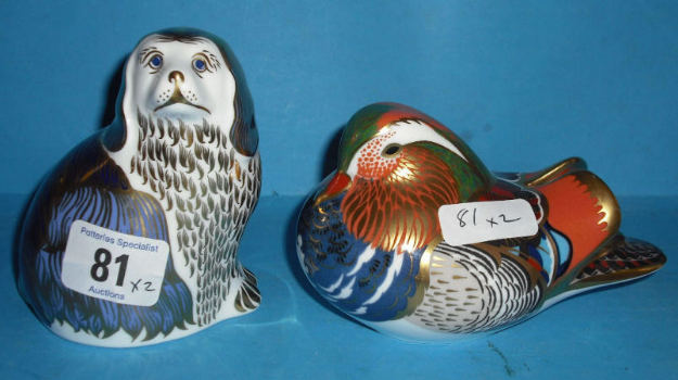 Appraisal: Royal Crown Derby Paperweights Mandarin Duck and King Charles Spaniel