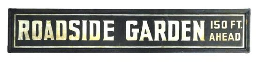 Appraisal: Framed tin road sign reads Roadside Garden ft Ahead in