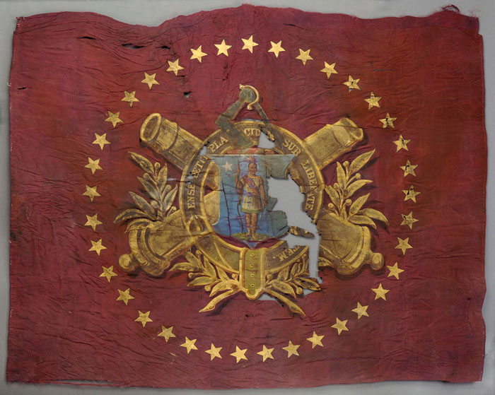 Appraisal: MASSACHUSETTS CIVIL WAR SILK REGIMENTAL BANNER quot BATTERY A ST