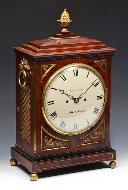 Appraisal: A REGENCY MAHOGANY BRACKET CLOCK the convex white Roman dial