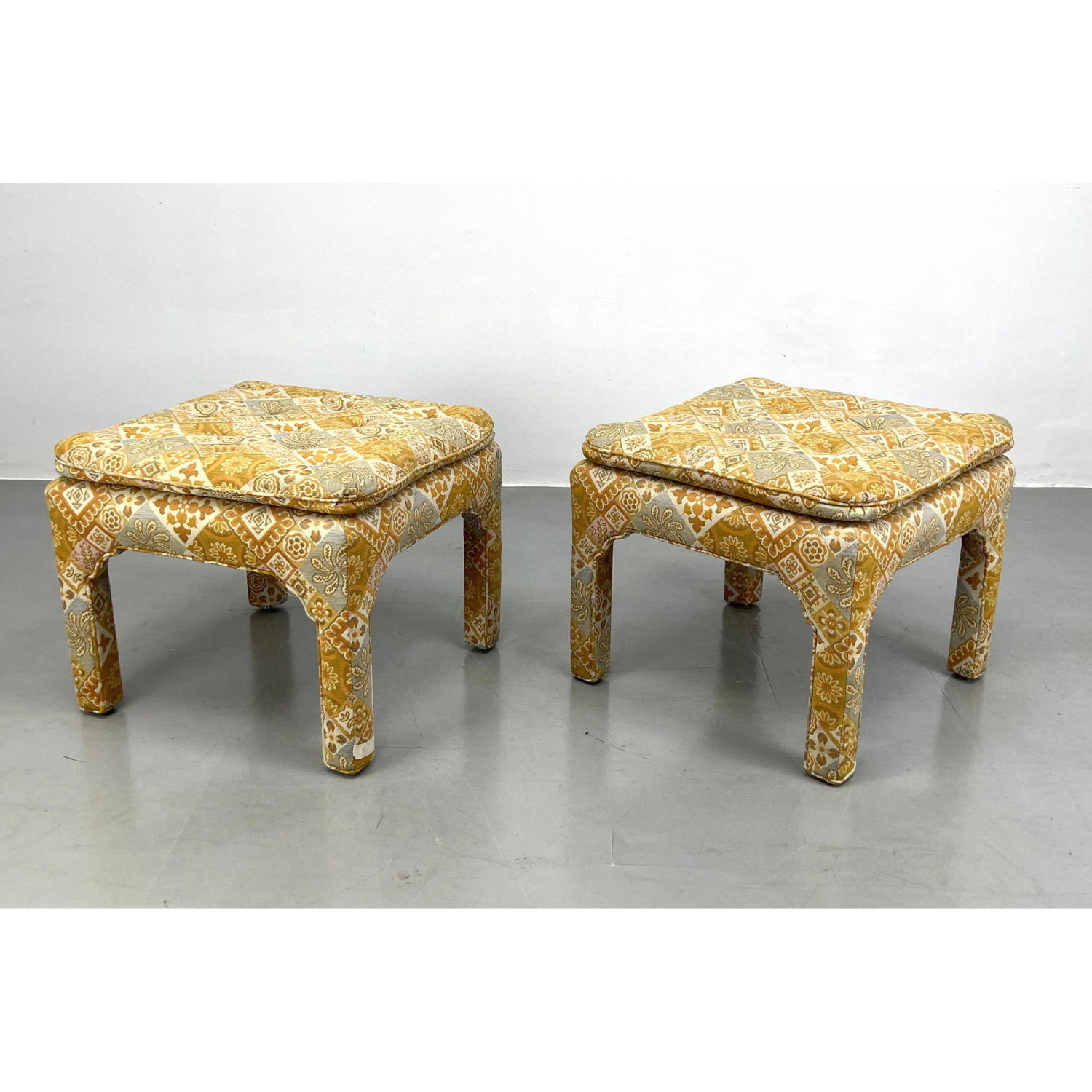 Appraisal: Pair of Ming Style Upholstered Stools Ottoman Dimensions H inches