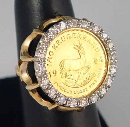 Appraisal: K KRUGERRAND AND CTW DIAMOND RING K yellow gold ring