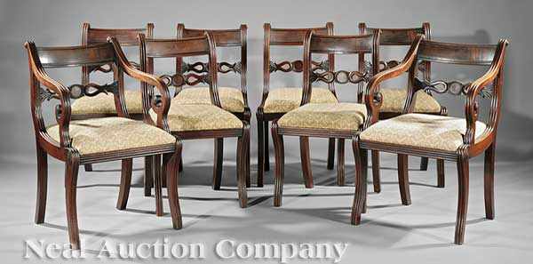 Appraisal: A Set of Eight Regency Carved Mahogany Dining Chairs early