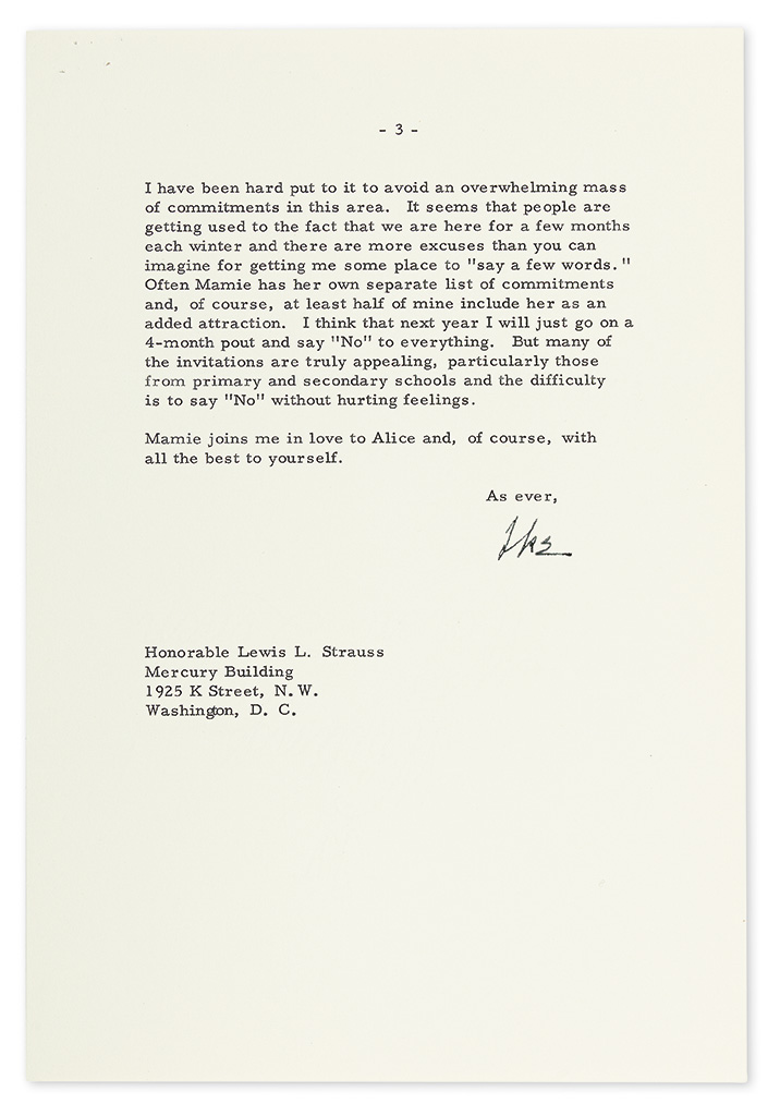 Appraisal: CRITICIZING BAY OF PIGS INVASION EISENHOWER DWIGHT D Typed Letter