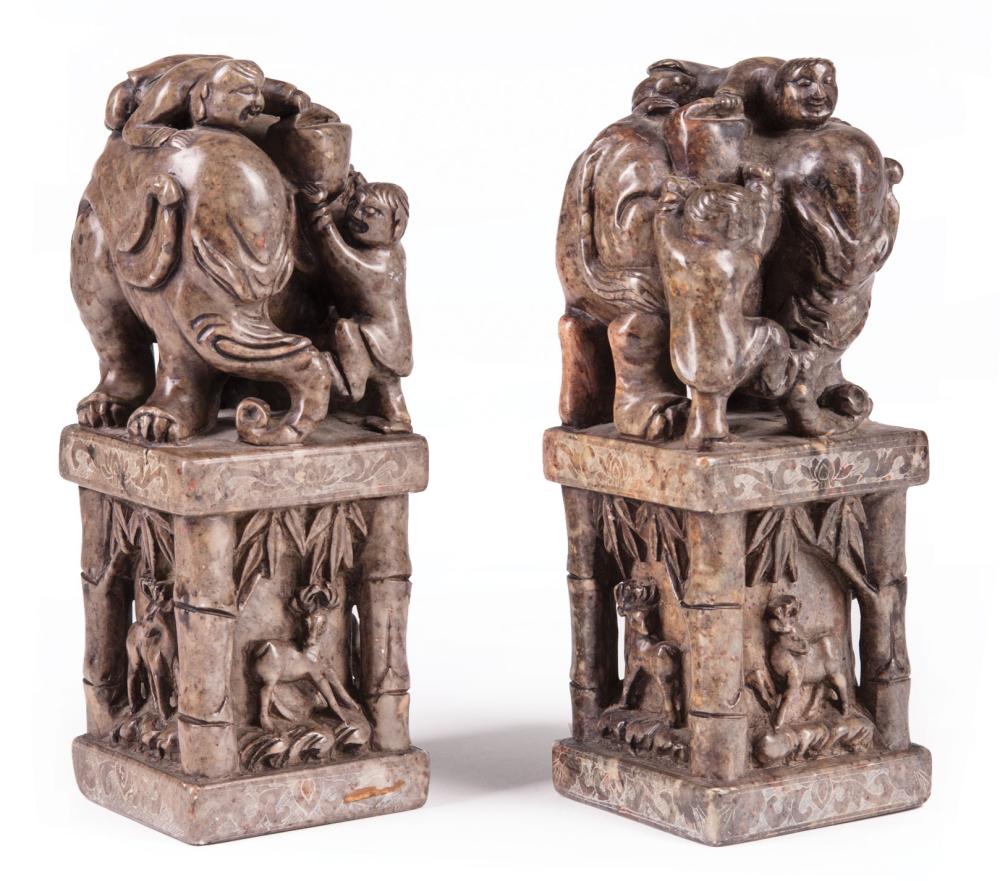 Appraisal: Pair of Chinese Soapstone Seals each carved as an old