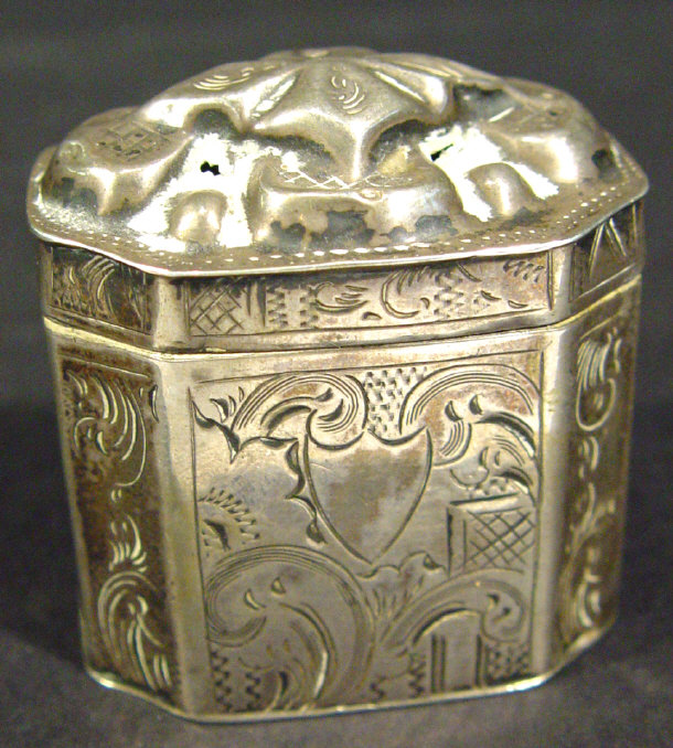 Appraisal: Rectangular silver snuff box with hinged lid and canted corners