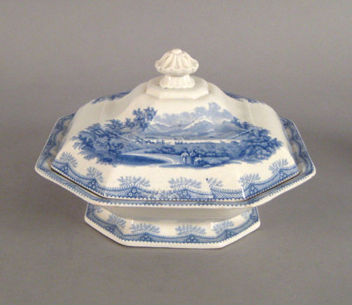 Appraisal: Blue Staffordshire covered vegetable th c depicting a View from