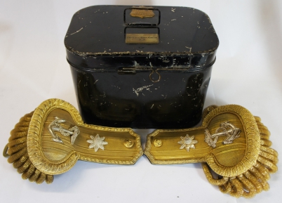 Appraisal: Antique Royal Navy Epilets Boxed with Engraved Plaque Engineer Liutenant