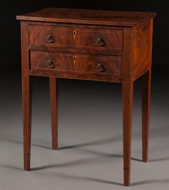 Appraisal: Federal style inlaid walnut two-drawer worktable second half- th century