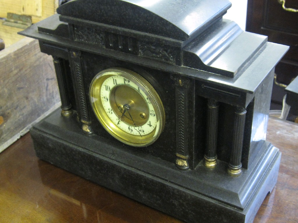 Appraisal: Victorian black slate mantle clock key and pendulum in office