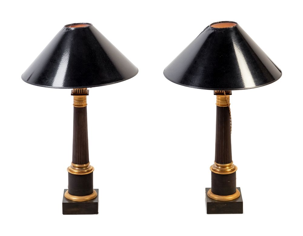 Appraisal: A Pair of Empire Gilt and Patinated Bronze Oil Lamps