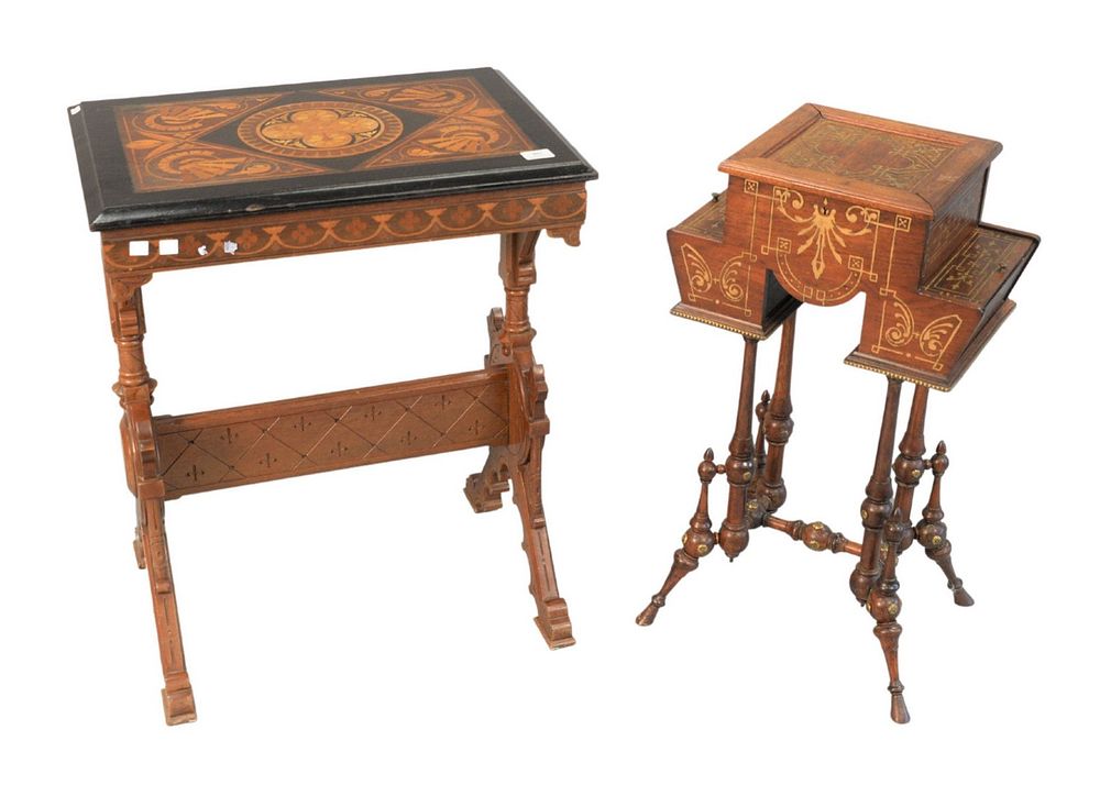 Appraisal: Two Renaissance Revival Tables One rectangle with inlaid top the