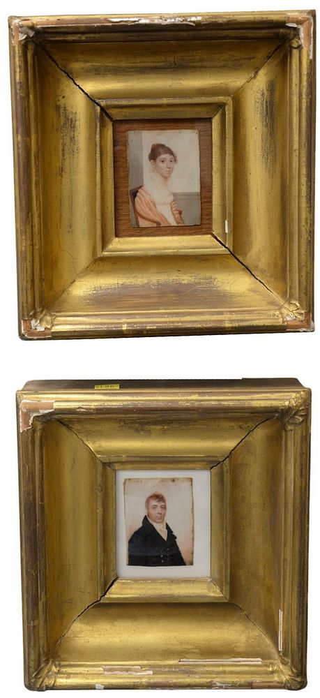 Appraisal: American School early th Century Pair of Primitive portraits of