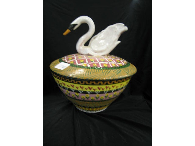 Appraisal: Seagrove Art Pottery Covered Bowl swan finial