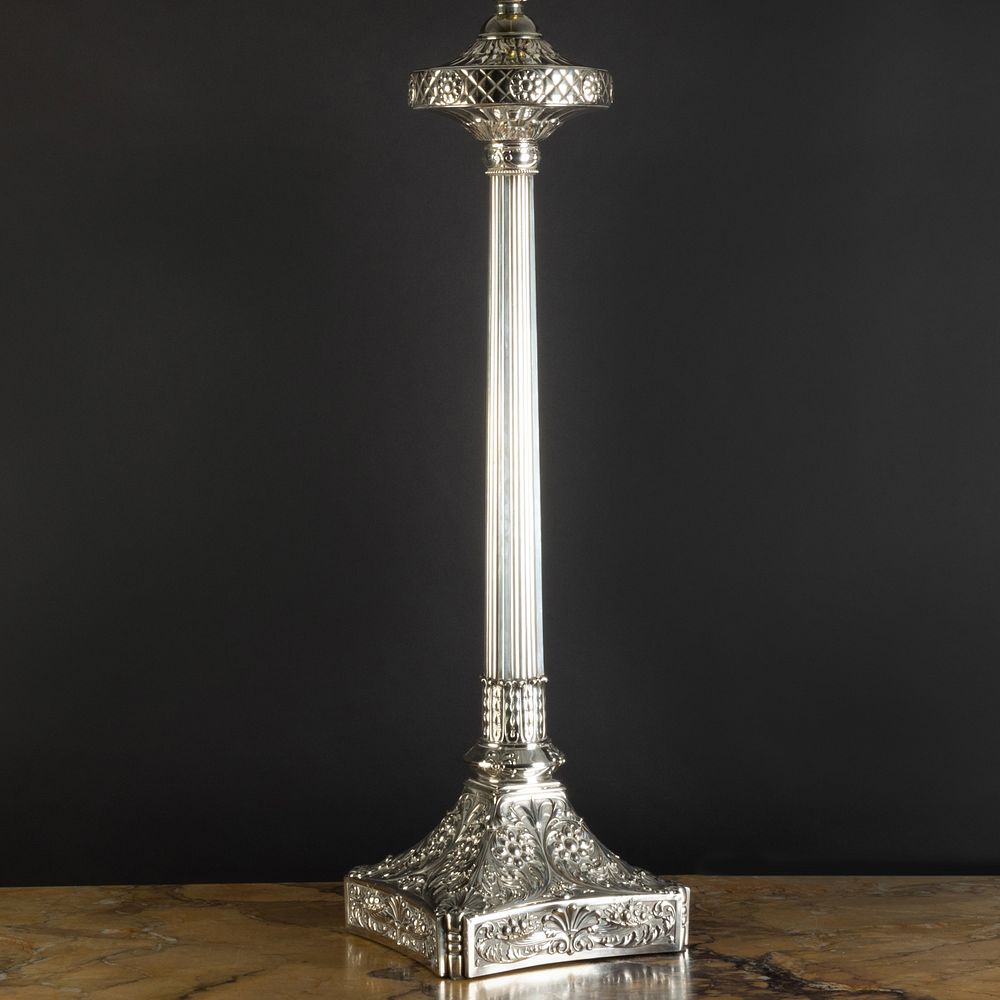 Appraisal: English Silver Plate Columnar Lamp x x in to socket