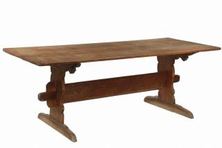 Appraisal: COLONIAL FARM TABLE th c Pennsylvania Pine Trestle Table with