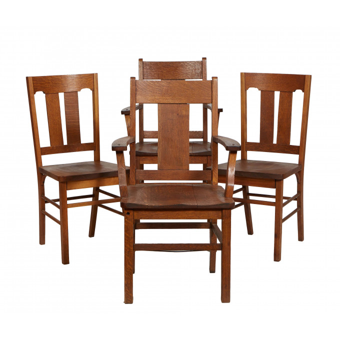 Appraisal: Set of Four Carved Oak Arts and Crafts Dining Chairs