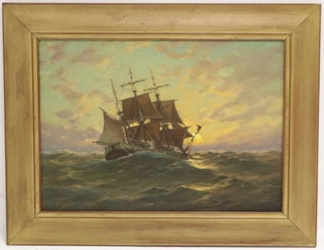 Appraisal: C MYRON CLARK - MA OIL PAINTINGDEPICTING SHIP UNDER SAIL