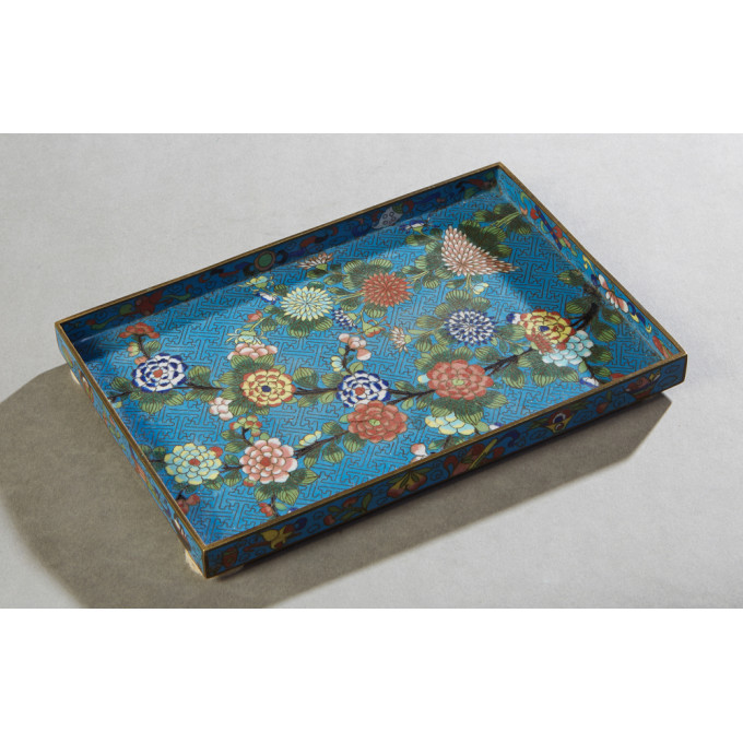 Appraisal: Chinese Cloisonne Rectangular Tray th c with a floral decorated