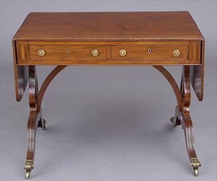 Appraisal: LATE GEORGE III INLAID MAHOGANY SOFA TABLE The rosewood cross-banded