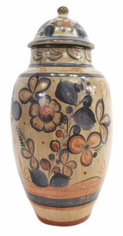 Appraisal: Tonala pottery lidded urn Mexico mid th c with hand-burnished