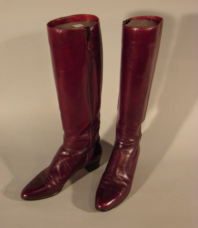 Appraisal: Salvatore Ferragamo burgundy leather riding boots measure - tall Still