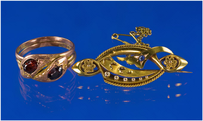 Appraisal: ct Rose Gold Snake Ring Set With Large Garnets And