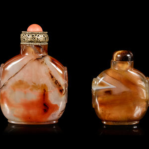 Appraisal: Two Agate Snuff Bottles TH CENTURY each of flattened flask