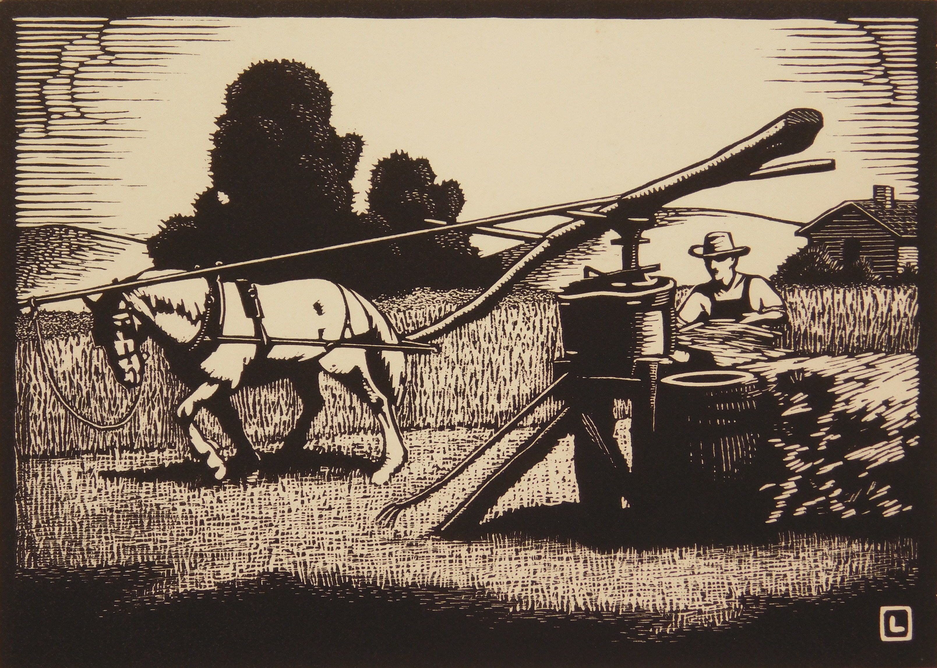 Appraisal: Herschel Logan - ''Sorghum Mill''- woodcut signed and titled in