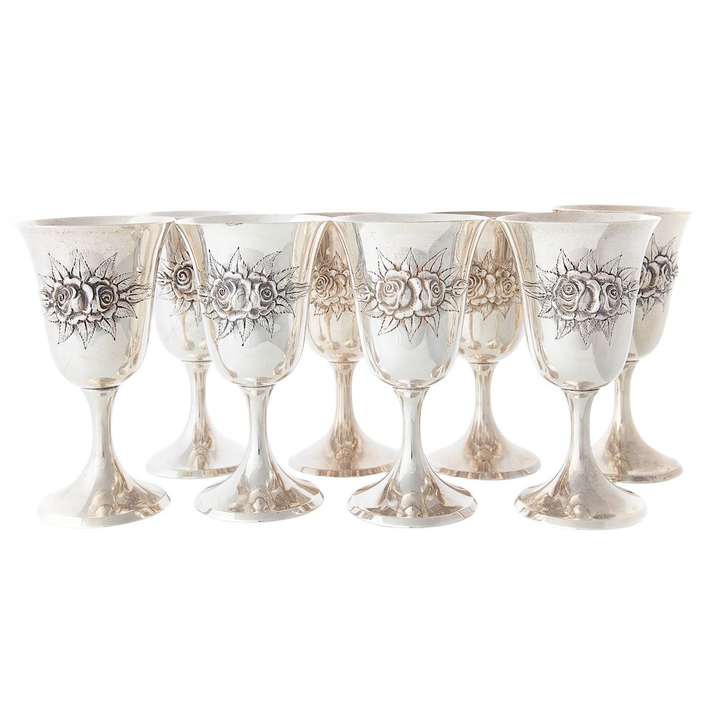 Appraisal: Stieff Rose partial repousse sterling goblets partial chased sterling goblets