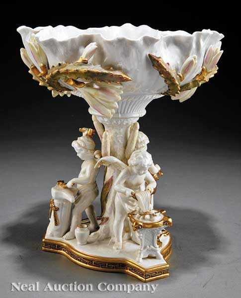 Appraisal: A Continental Porcelain Compote late th c white ground floriform