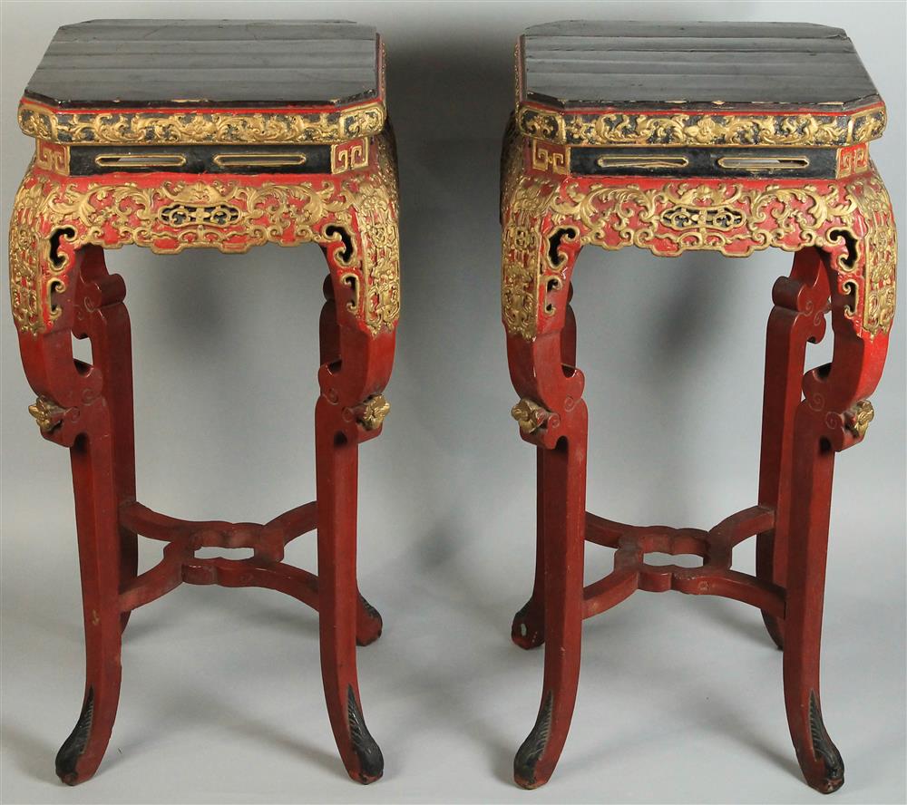 Appraisal: PAIR OF CHINESE LACQUERED WOOD STANDS early th C the