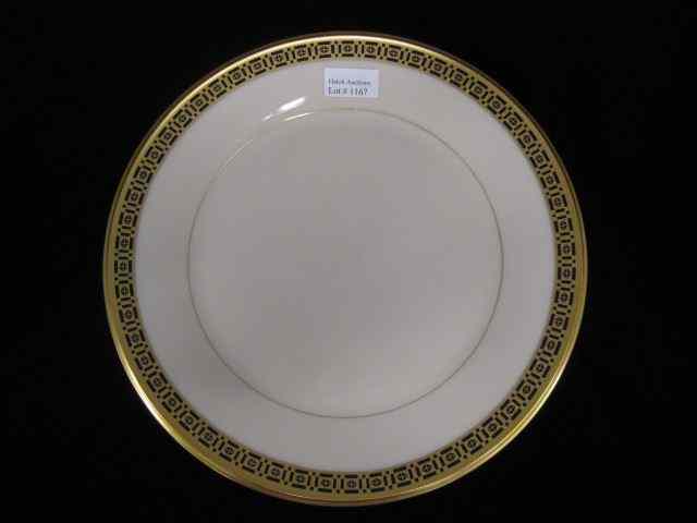 Appraisal: Lenox Porcelain Dinner Plates ''Tudor''pattern elegant black gold rim -