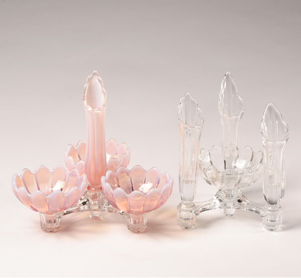 Appraisal: Fostoria glass table charms with three branch bases and petal-shaped