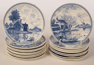 Appraisal: Poole Pottery twenty blue and white Dutch windmill and river