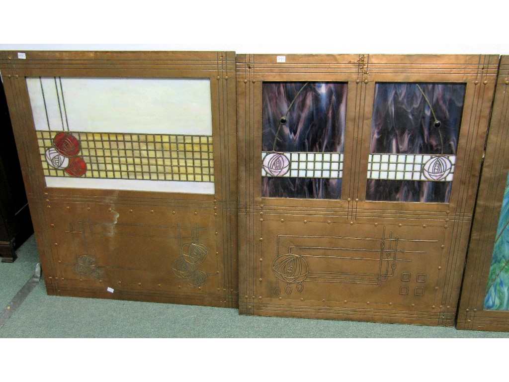 Appraisal: Lot comprising four copper and leaded glass panels after Charles