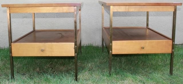 Appraisal: PAIR OF MID-CENTURY BRASS AND MAPLE END TABLES LOWER SHELF