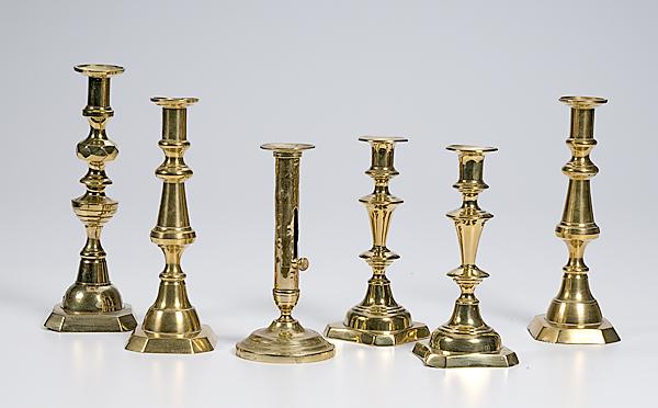 Appraisal: TH CENTURY BRASS CANDLESTICKS English early to mid- th century