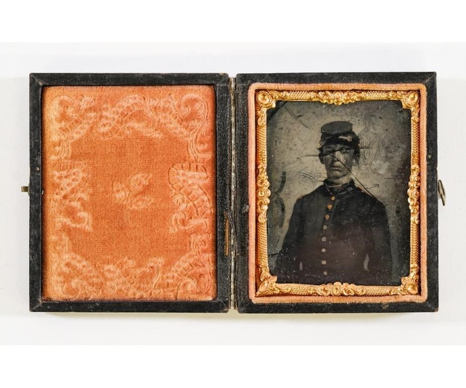 Appraisal: Ambrotype of a Civil War Union cavalry soldier standing possibly