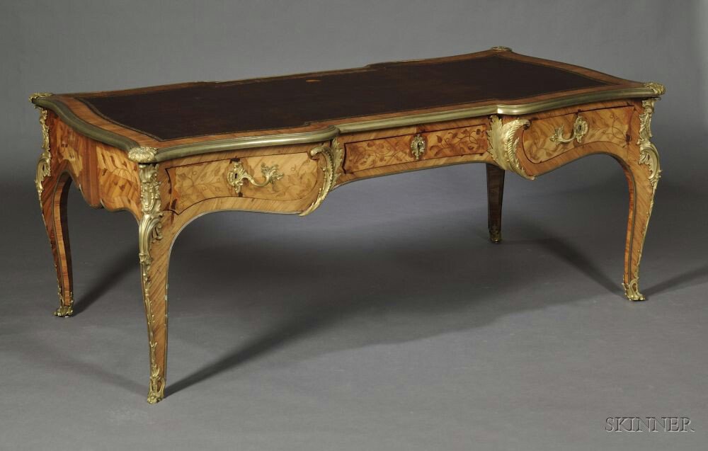 Appraisal: Louis XV-style Ormolu-mounted and Kingwood-veneered Bureau Plat late th century