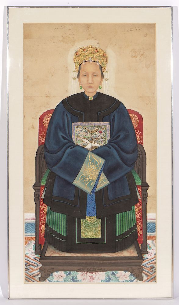 Appraisal: Chinese Ancestor Portrait Painting Qing Dynasty Framed Chinese Ancestor Portrait