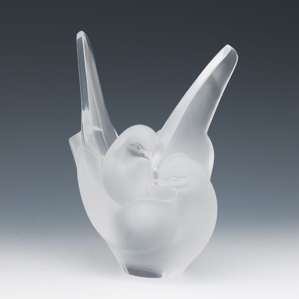 Appraisal: LALIQUE SYLVIE DOVE VASE x x Frosted and clear vase