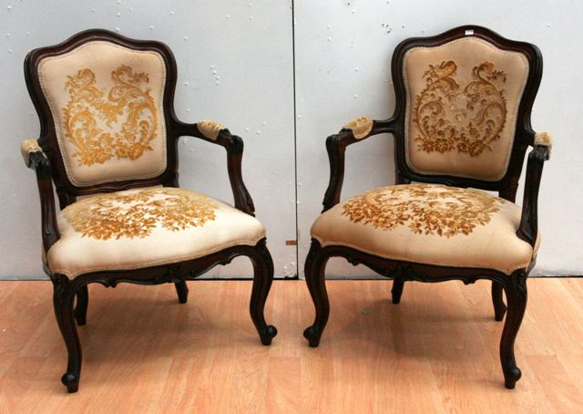 Appraisal: Three French reproduction elbow chairs