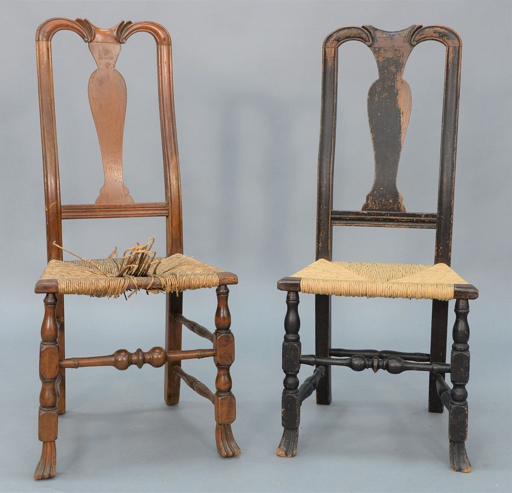 Appraisal: Two Queen Anne Side Chairs with carved yokes rush seats