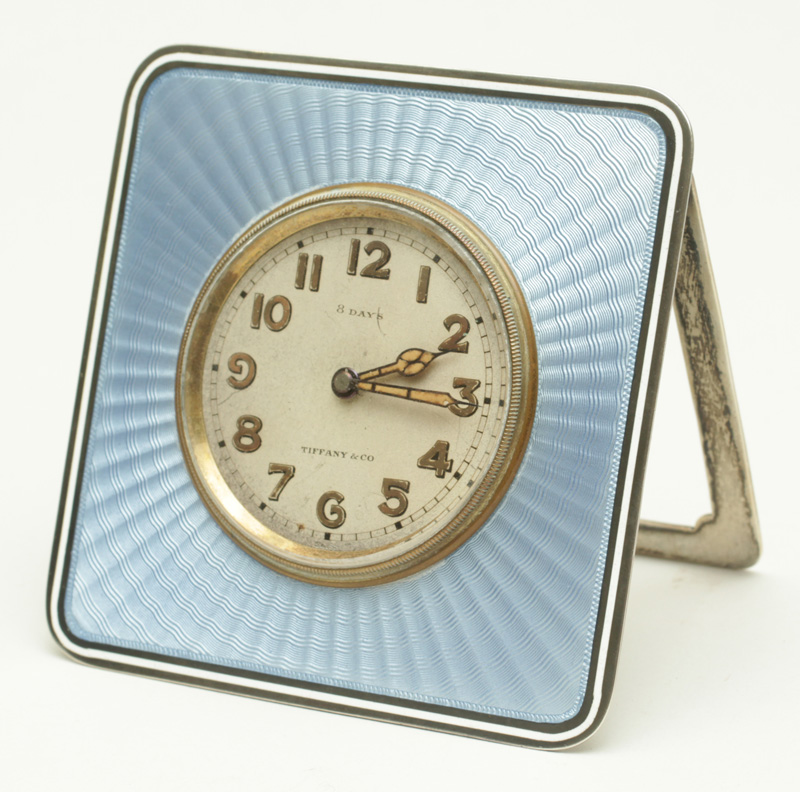 Appraisal: Tiffany Co Sterling and Enameled Desk Clock x in Estimate