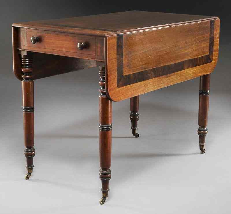 Appraisal: Mahogany Pembroke table the drop leaves withrounded corners the top