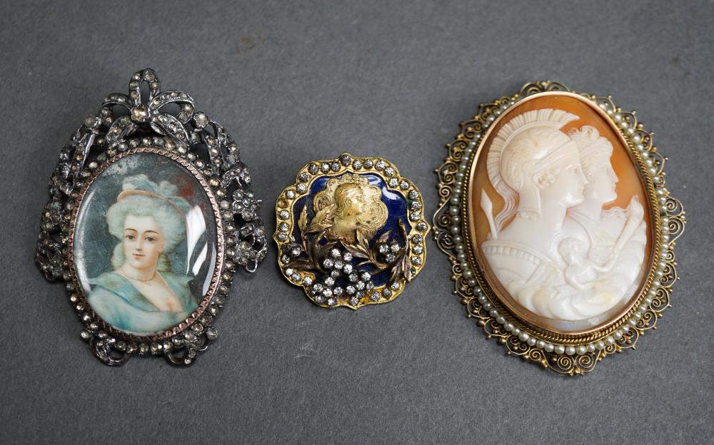 Appraisal: Two Vintage Paste Miniature Brooches and a Cameo Brooch