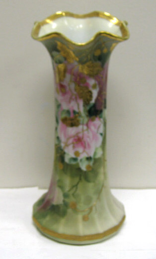 Appraisal: NIPPON PORCELAIN VASE Floriform with vertical ridges painted rose and