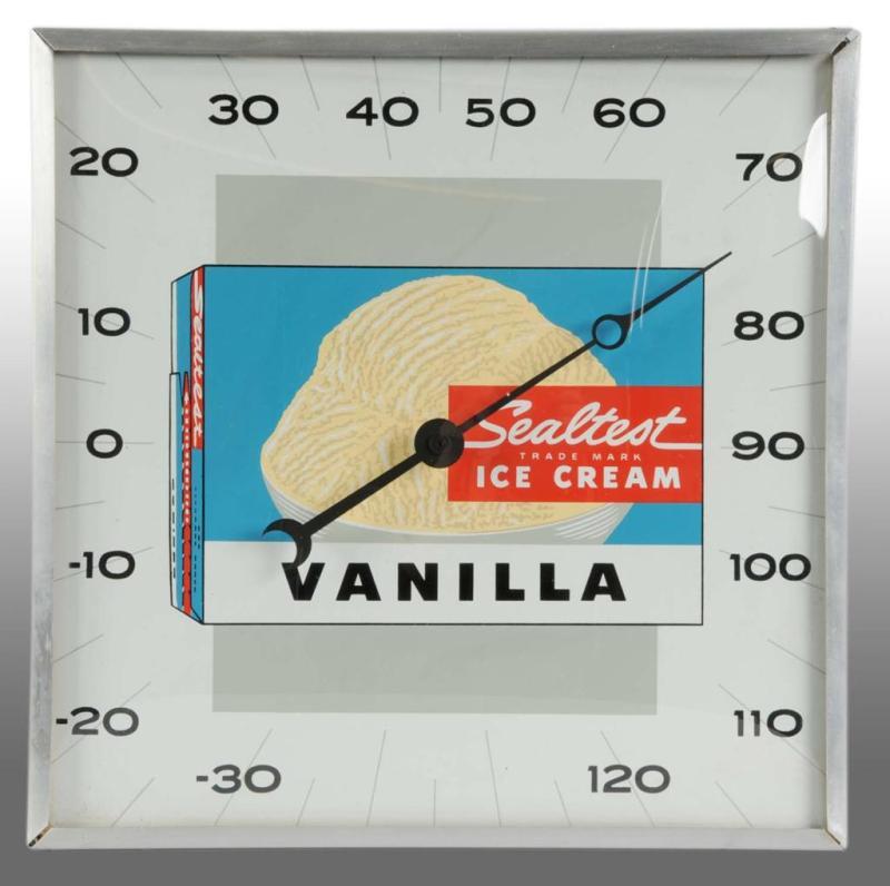 Appraisal: Sealtest Vanilla Ice Cream Square Thermometer Description Convex front lens